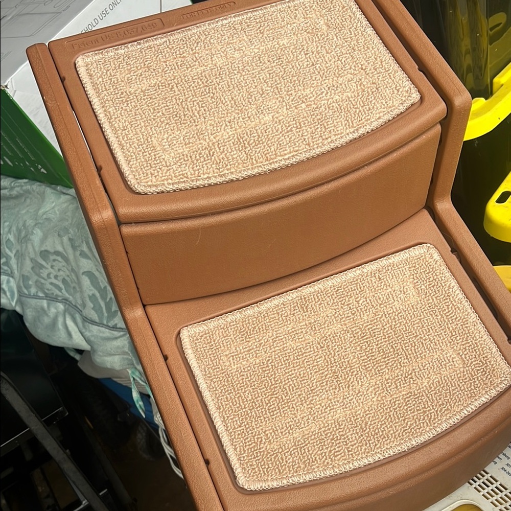 Brown Pet Steps with Cream Carpet